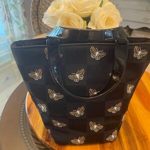 Chic Black Tote with Butterfly Motif